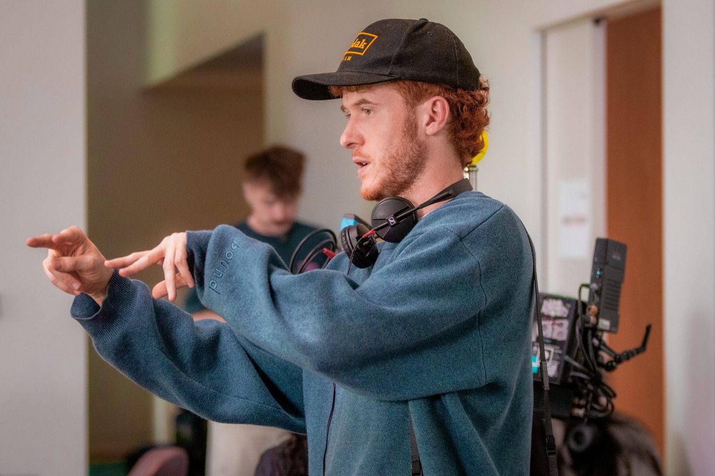 Ruari Chambers, London film and micro drama director, directing on set